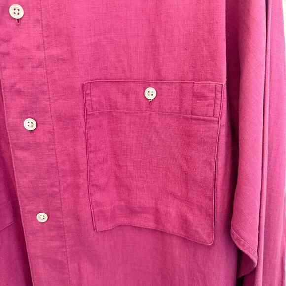 Neiman Marcus Men’s Large 100% Linen Long Sleeve Shirt Wine / Burgundy Casual - Picture 3 of 6